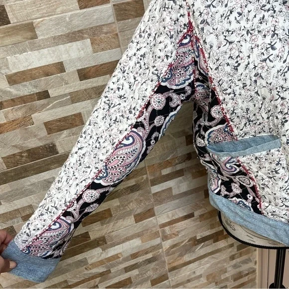 BLANK NYC Anthropologie Reversible Patchwork Denim cotton Jean Jacket XS fits M - Picture 13 of 16